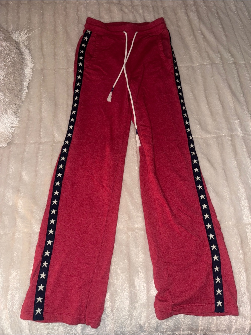 Sundry Red Flared Sweatpants with Navy Star Side Tape
